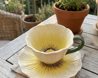 Hand-Painted Ceramic Flower Teacup and Saucer Set, Poppy Petal Coffee Mug