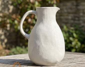 Wabi Sabi Ceramic Pitcher, Rustic Stoneware Vase, Organic Cream Jug, Japandi Decor