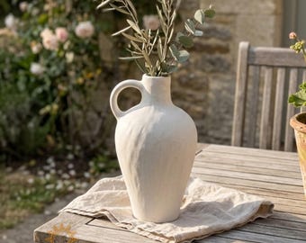 Handmade Ceramic Pitcher, Wabi Sabi Stoneware Vase, Textured Cream Jug
