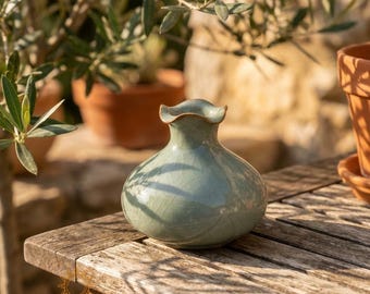Handmade Jun Porcelain Vase | Celadon Ice Crackle Glaze, Minimalist Decor