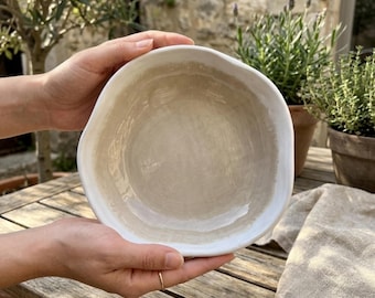Wabi Sabi Ceramic Serving Bowl, Organic Modern Handmade Pottery, Neutral Fruit Bowl