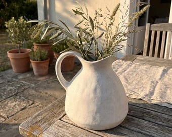 Handmade Ceramic Pitcher, Wabi Sabi Stoneware Vase, Textured Cream Jug