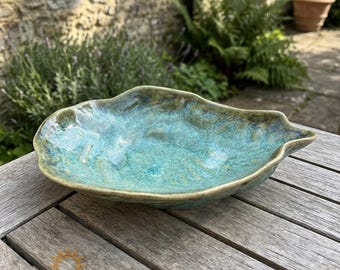 Ceramic Nesting Bowl Set, Teal Blue Glazed Pottery, Coastal Home Decor, Handmade Serving Bowls