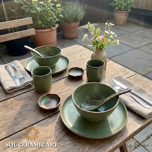 Juego de vajilla de cerámica hecha a mano, 5 piezas de cerámica orgánica