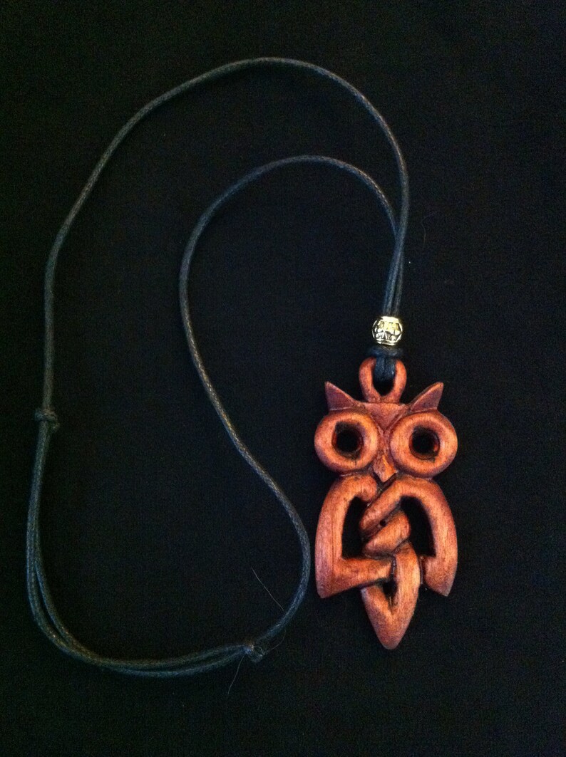 Hand Carved Wooden Celtic Knot Owl Pendant Necklace | Etsy