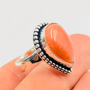 Bague en argent sterling avec cornaline naturelle, bague en cristal rouge poire cabs, pour cadeau Bague tendance 8 US Size
