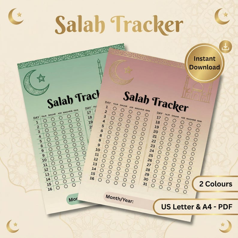 Salah Tracker Printable | Islamic Prayer Log | Daily Namaz Checklist ...
