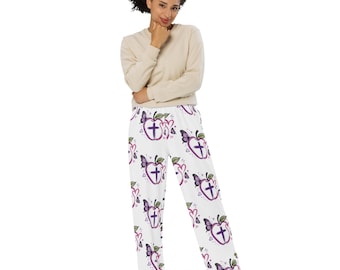 Pantalones de pijama Faith Apple, pijama de mariposa con cruz lavanda, pantalones cómodos para estar en casa.