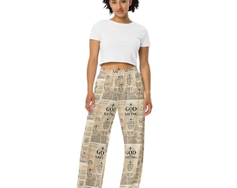 Neutral Glaube Hose mit weitem Bein | Zeitungs Print Lounge Hose