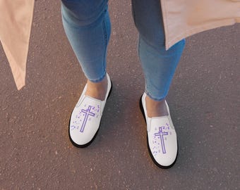 Women’s Cross Slip On Canvas Shoes, Faith Inspired Sneakers, Christian Shoes, Religious Footwear, Comfortable Casual Shoes, Tye’s Peace