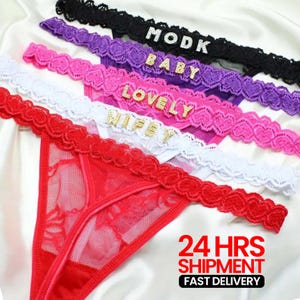Personalized Name Thong, Custom Lace G-String Panties, Sexy Personalized Underwear for Women, Custom Letter Bikini Lingerie Gift