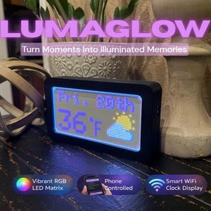 LumaGlow – Reloj inteligente LED con WiFi, cuenta regresiva y ascendente, pantalla multimodo con información meteorológica y día de la semana