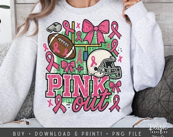 Pink Out Football PNG for Breast Cancer Awareness Game Day Fundraiser Shirt Design October Cheer Gift Digital Download Pink Out PNG File