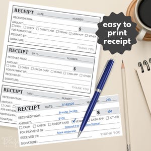 Editable Receipt Receipt Template Customer Receipt Printable Invoice & Receipt Form Digital Receipt Rent Receipt Template Business Receipt