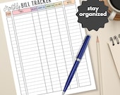 Monthly Bill Tracker Budgeting Printable Track Bills & Expenses Personal Finance Sheet organize finances tracking sheet monthly bills track