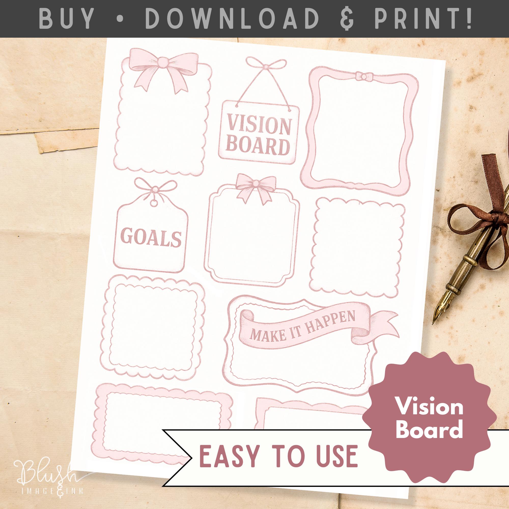 Vision Ribbons Girly Vision Board Printable Pink Coquette Printable Vision Board ...