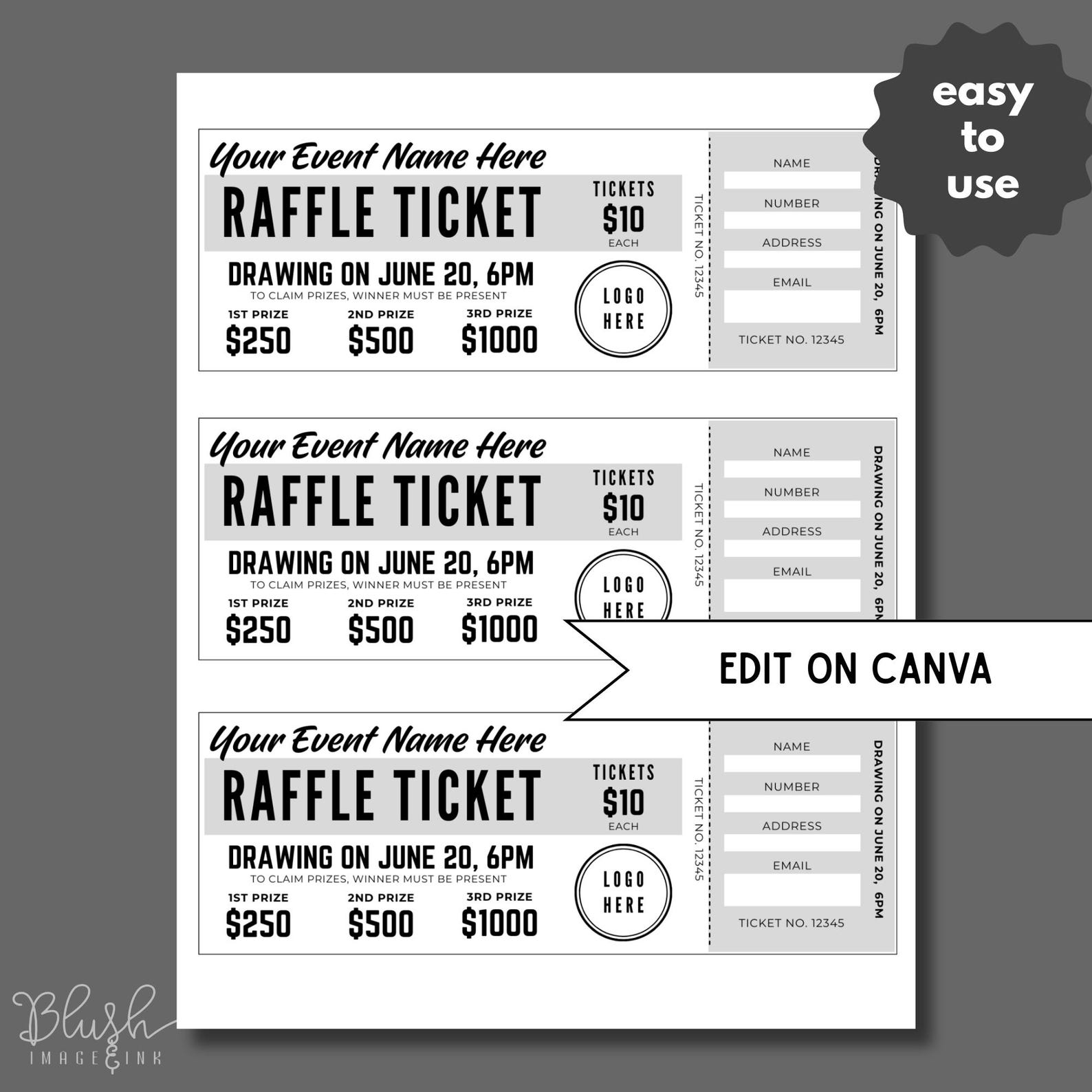 Charity Raffle Grid Editable Raffle Ticket Template, Charity Fundraising (digital Download ...
