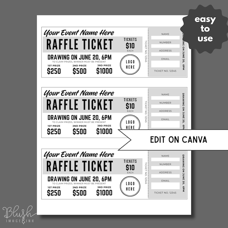 Registry Raffle Text Editable Raffle Ticket Template, Charity Fundraising (digital Download ...