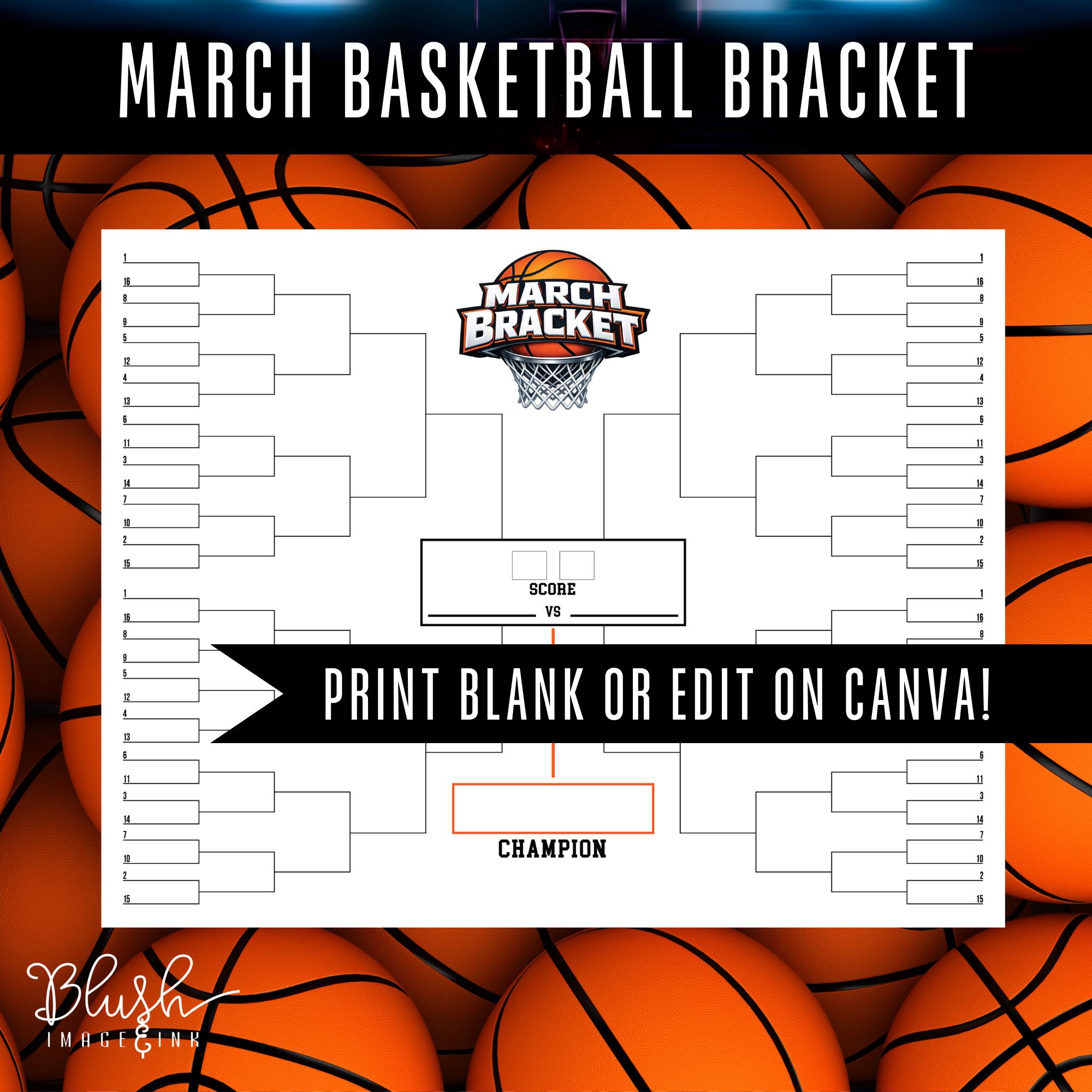 64 Bracket Basketball Printable Basketball Tournament Bracket ...