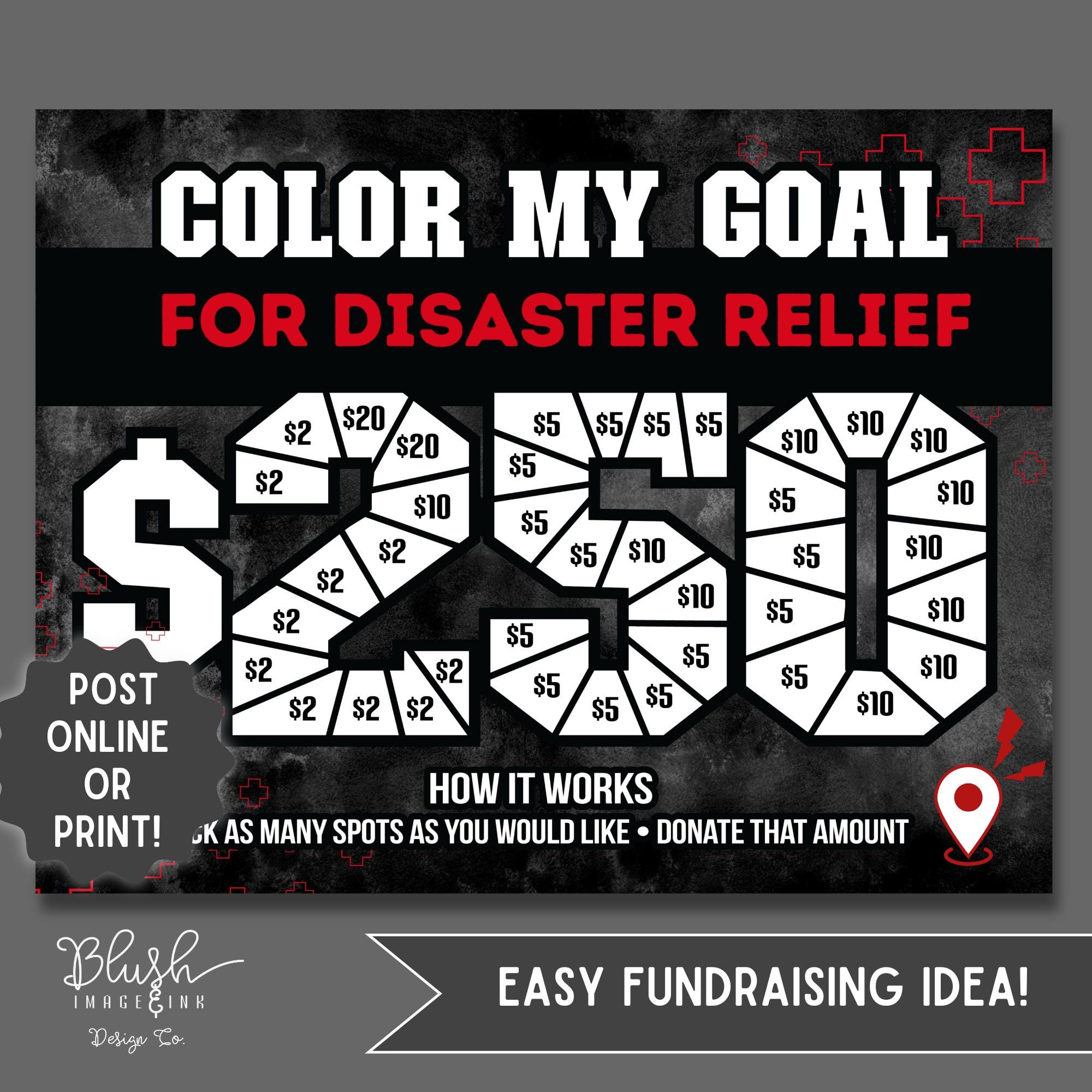 Disaster Relief Fundraiser Chart Fundraising Goal Printable Donation ...