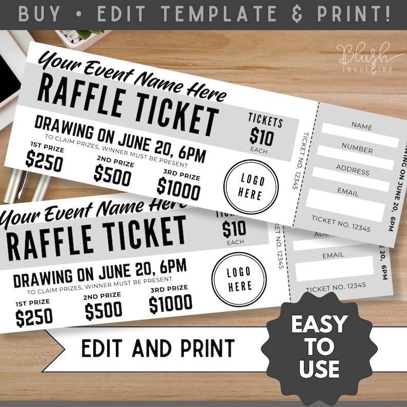 Editable Raffle Ticket Template, Charity Fundraising (digital Download ...