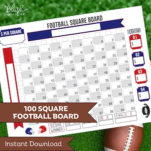 Football Squares Printable Football Fundraiser, 100 Football Squares Template, Football Party Games Football Betting Game Football Pool game