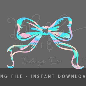 Coquette Bow PNG Iridescent Pastel Bow Clipart Trendy Girly T-Shirt Graphic Downloadable Ribbon Design Holographic bow png Iridescent design