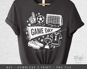 Fútbol PNG Día de partido Fútbol PNG Diseño de garabato dibujado a mano Coqueta Fondo transparente Descarga digital Diseño de fútbol POD Diseño de fútbol DTF