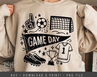 Diseño de camiseta deportiva para mamá, diseño de fútbol, día del juego, PNG, estilo SVG negro, gráfico para Cricut y sublimación, descarga digital instantánea, diseño de vaso de fútbol