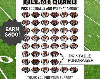 Equipo de fútbol para recaudar fondos, imprimible para recaudar fondos, donación para el equipo, idea para recaudar fondos, llena mi tablero, archivo imprimible de la temporada de fútbol.