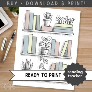Bookshelf Reading Tracker PRINTABLE Journal Page Reading Log Reading Tracker bookshelf reading printable book log book tracker printable