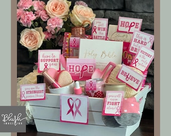 Regalo imprimible para concienciar sobre el cáncer de mama, regalo para mastectomía, paquete de cuidados para el cáncer de mama, cesta para guerreras contra el cáncer de mama.