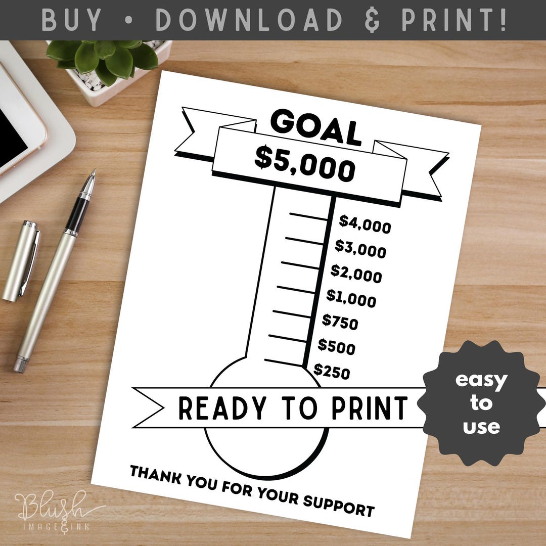 Printable Goal Fundraising Thermometer Goal Nonprofit Fundraiser ...