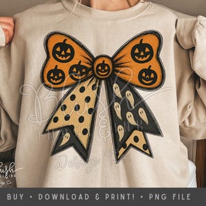Coquette Halloween Bow PNG Pumpkin Ghost Polka Ribbon Clipart Cute Spooky Bow for Sublimation Fall Shirt Design Printable Halloween Art png