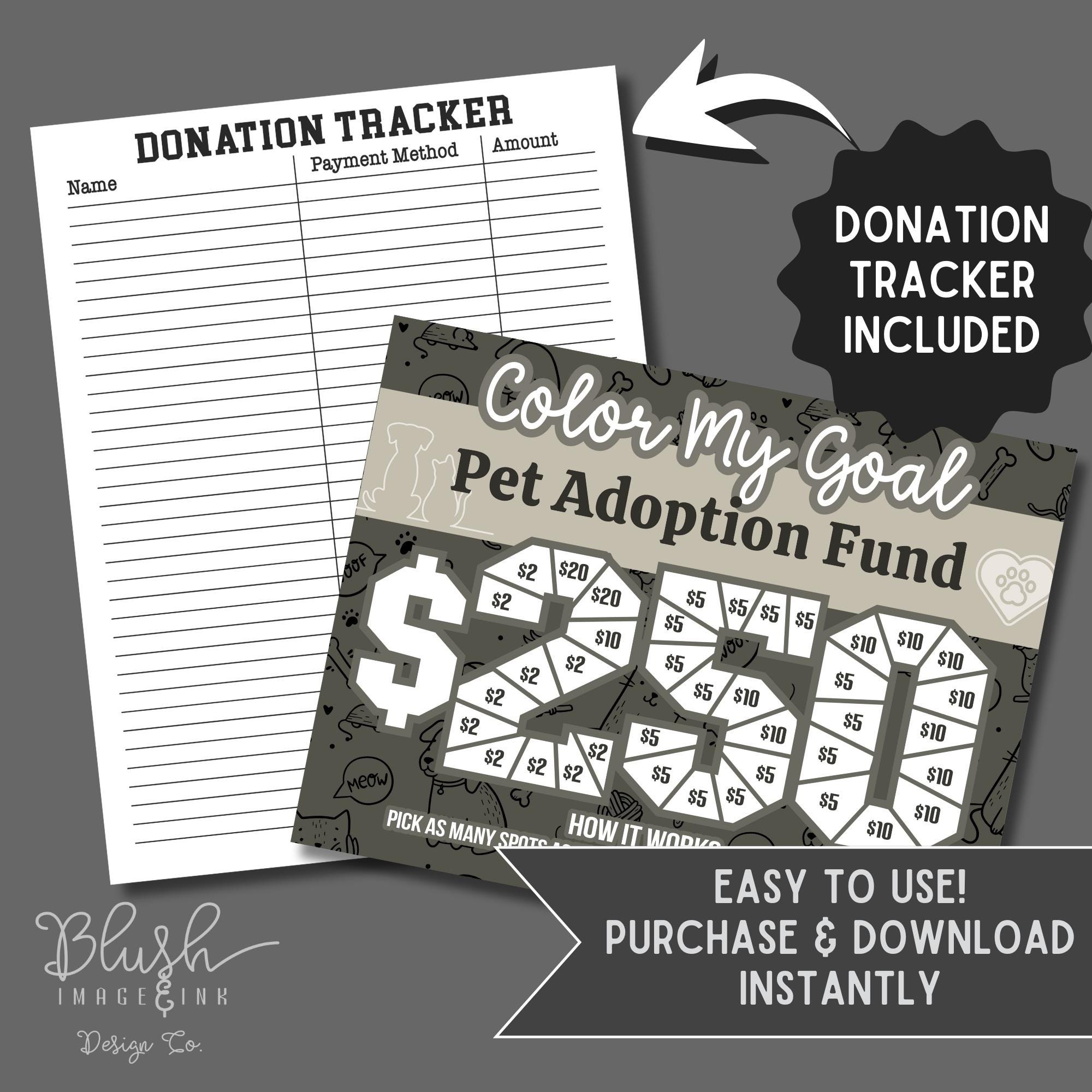 Pet Adoption Fundraiser Chart Animal Donation Tracker Printable ...