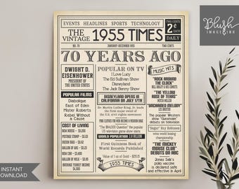 70th birthday gift for men 1955 Birthday NEWSPAPER 70th Birthday 1955 Facts 70th Birthday Turning 70 Sign 70th Birthday Poster 70 birthday