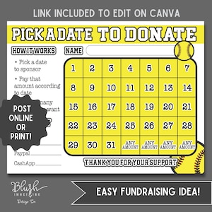 Editable Softball Fundraiser Calendar Fundraiser Softball Template Printable Softball Fundraising Template Team Fundraiser Travel Softball