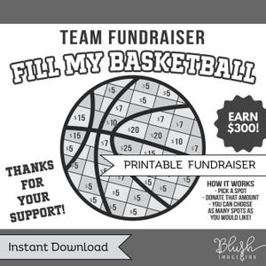 Afdrukbare flyer voor inzamelingsactie basketbalteam Fill My Basketball-donatietabel sjabloon voor donatietracker voor sportteams sjabloon voor inzamelingsactie basketbal