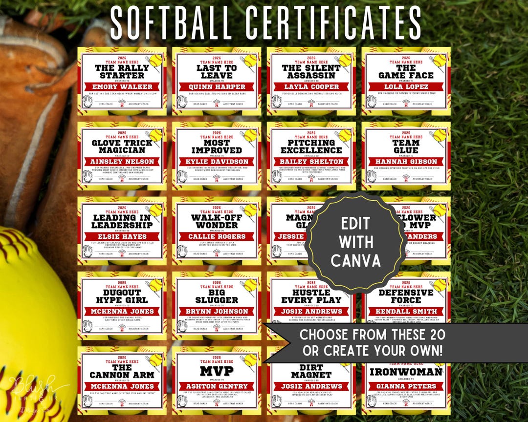 Congratulations Softball Softball Award Certificates Editable T-ball Recognition, End of Season ...