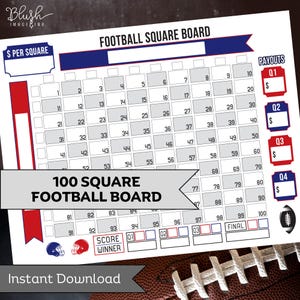 Football Squares Printable Football Fundraiser Football Pool 100 Football Squares Template, Football Party Games, Football Betting Game file