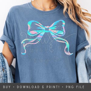 Pastel Iridescent Bow Clipart PNG Coquette T-Shirt Download Soft Girly Ribbon Graphic Digital File Coquette Bow png holographic style image