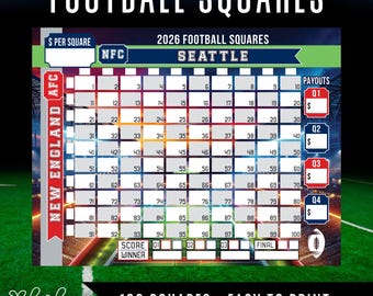 Super Game Football Squares 2026 Bowl Pool 100 Squares Football Pool Football Fundraiser Game Printable Team fundraiser sports