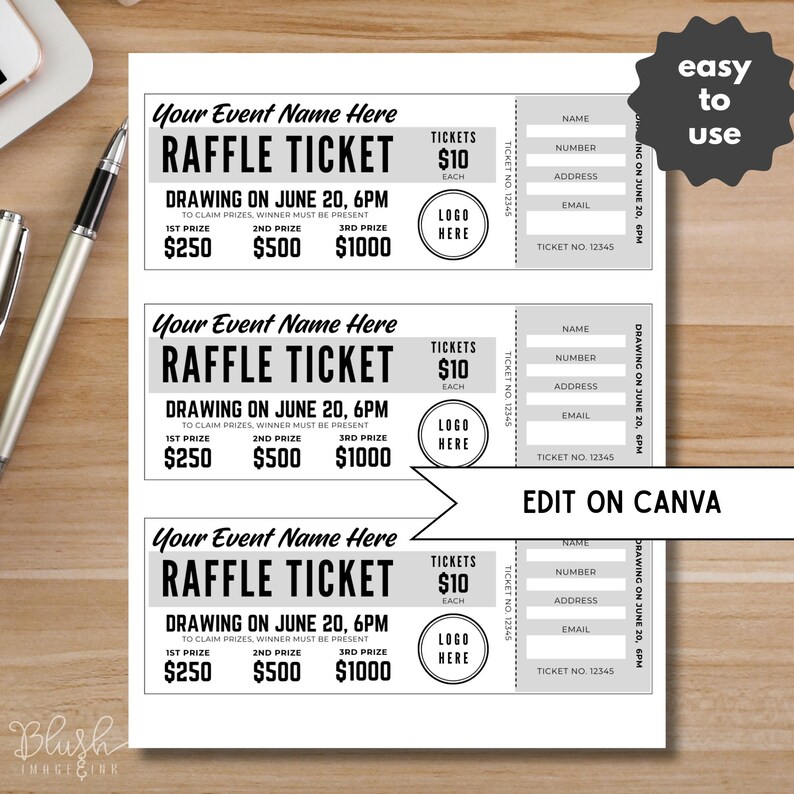 Editable Raffle Ticket Template, Charity Fundraising (digital Download ...