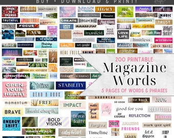 Magazine Words Printable Vision Board Kit Magazine Words for Scrapbooking Words Junk Journal Words bundle colorful words Printable Magazine