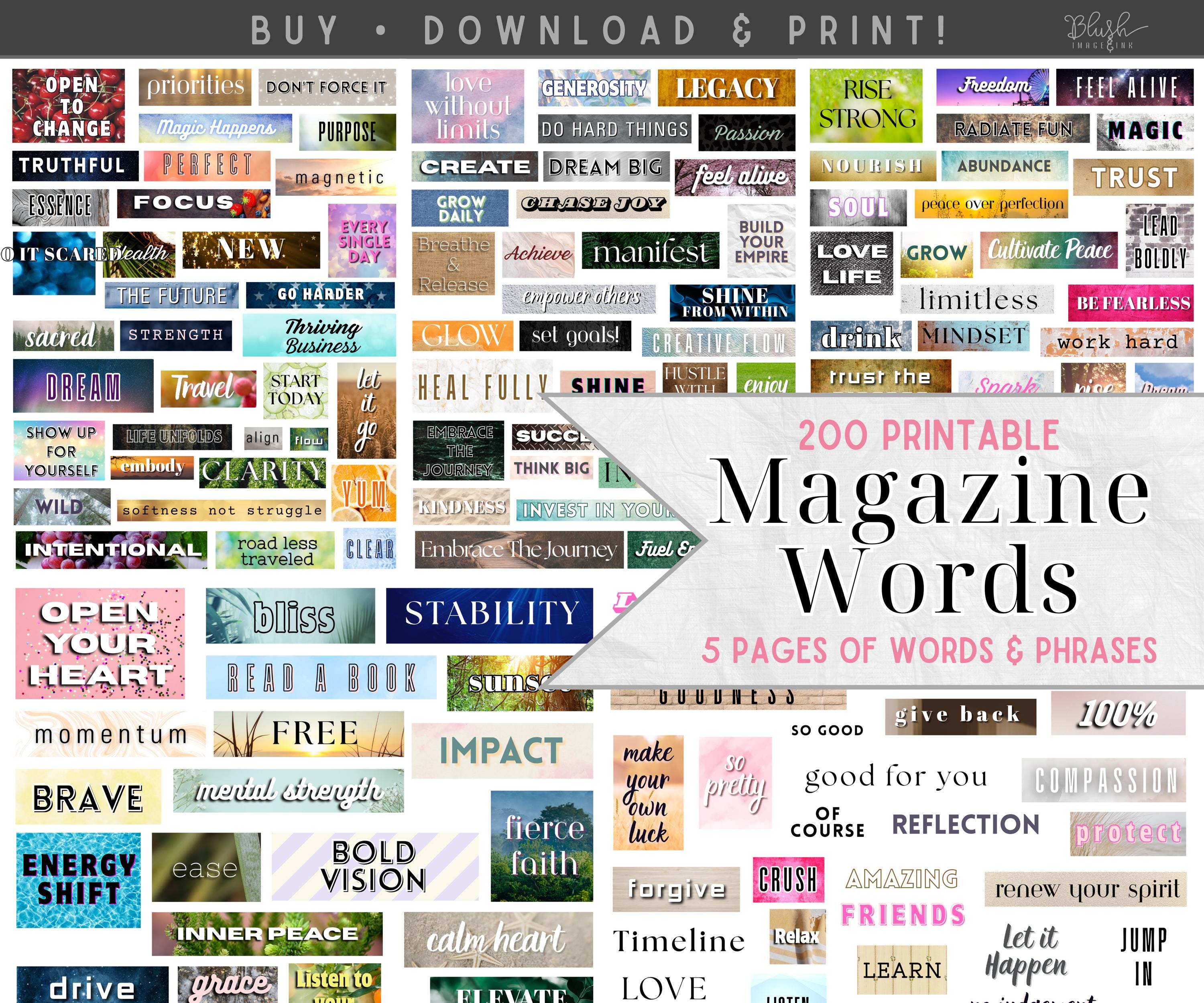 Time Magazine Example Words Magazine Words Printable Vision Board Kit Magazine Words for ...