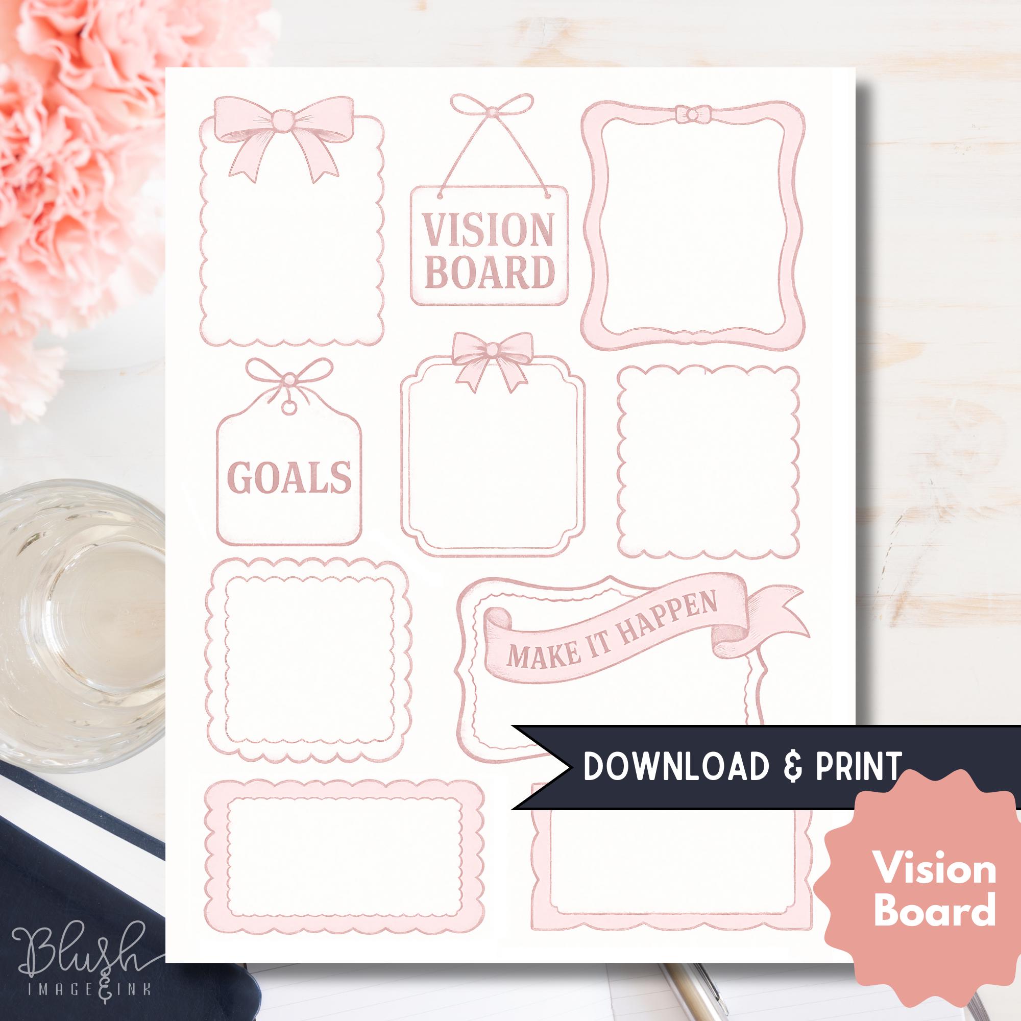 Vision Ribbons Girly Vision Board Printable Pink Coquette Printable Vision Board ...