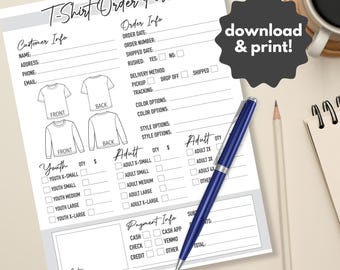Printable T-Shirt Order Form Template PNG Custom Shirt Order Tracker Sheet Small Business Printable Download Shirt fundraiser form printable