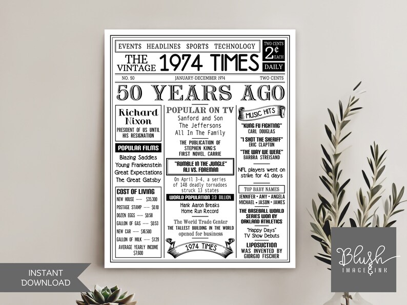 50th Birthday Gift for Men, Over Hill Gift Men 50th Birthday, 1974