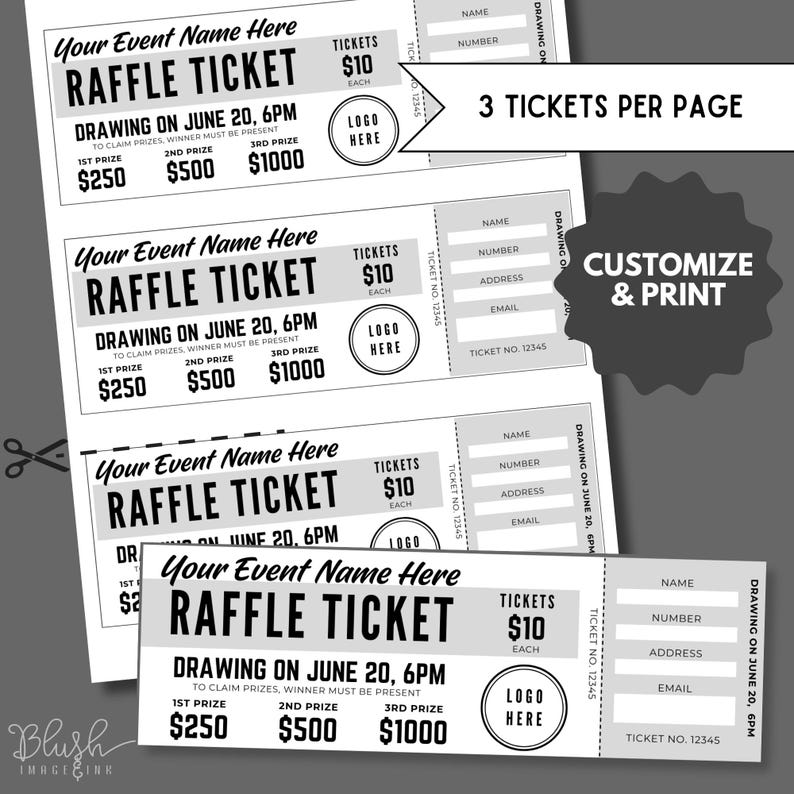 Including Raffle Editable Raffle Ticket Template, Charity Fundraising (digital Download ...