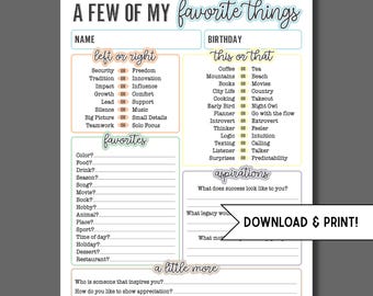 Wydrukowalny arkusz ćwiczeń „Wszystko o mnie” dla dorosłych Odkrywanie siebie Budowanie zespołu Przełamywanie lodów w biurze Dziennik zdrowia psychicznego do wydrukowania dla personelu